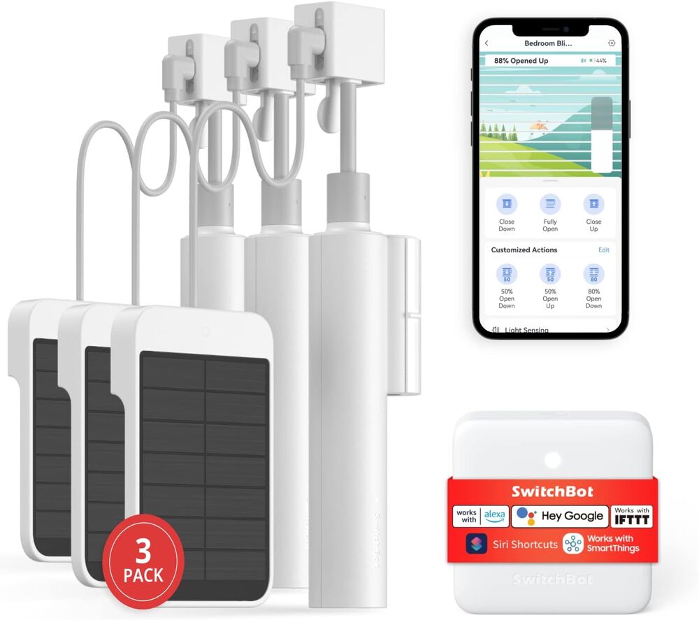 SwitchBot Smart Motorized Blinds Kit 3 Pack Solar Plus Hub Alexa Google Home